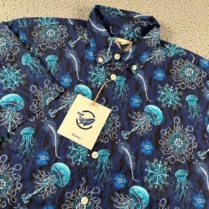 Yiume Shirt Mens Large Under Water Jellyfish‎ Print Short Sleeve Hawaiian NWT